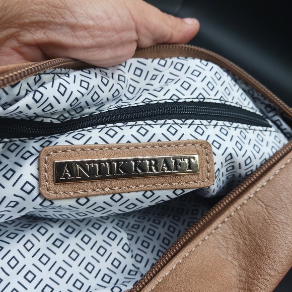 Antik Kraft Brown Vegan Leather Clutch Cosmetic Toiletry Bag - Picture 4 of 10